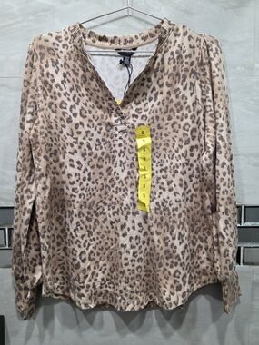 Buffalo David Bitton Beige/Brown Leopard Print V-Neck Tunic